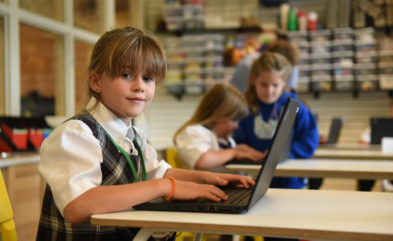 Junior School student working on a laptop in the Imagination Lab