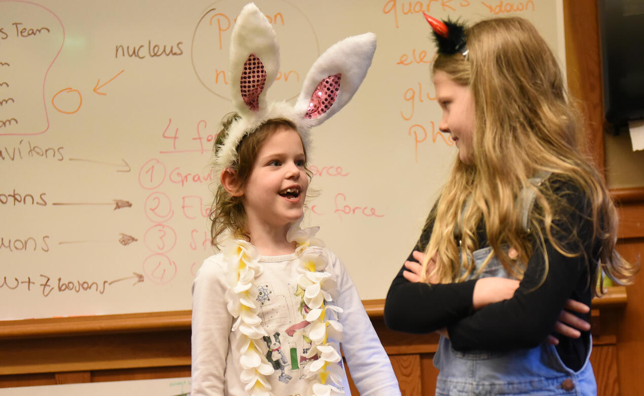 Students wear costumes in the Junior Quantum Physics camp at Spring Break.