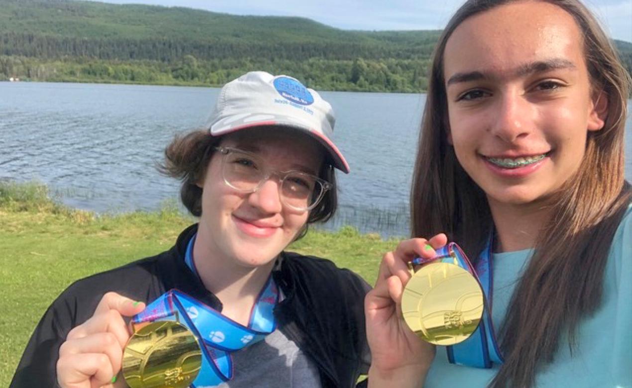 Elena and Sophie pose with their BC Summer Games gold medals