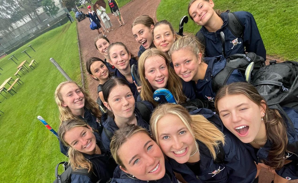Members of the Senior Girls Field Hockey team pose for a selfie in Germany