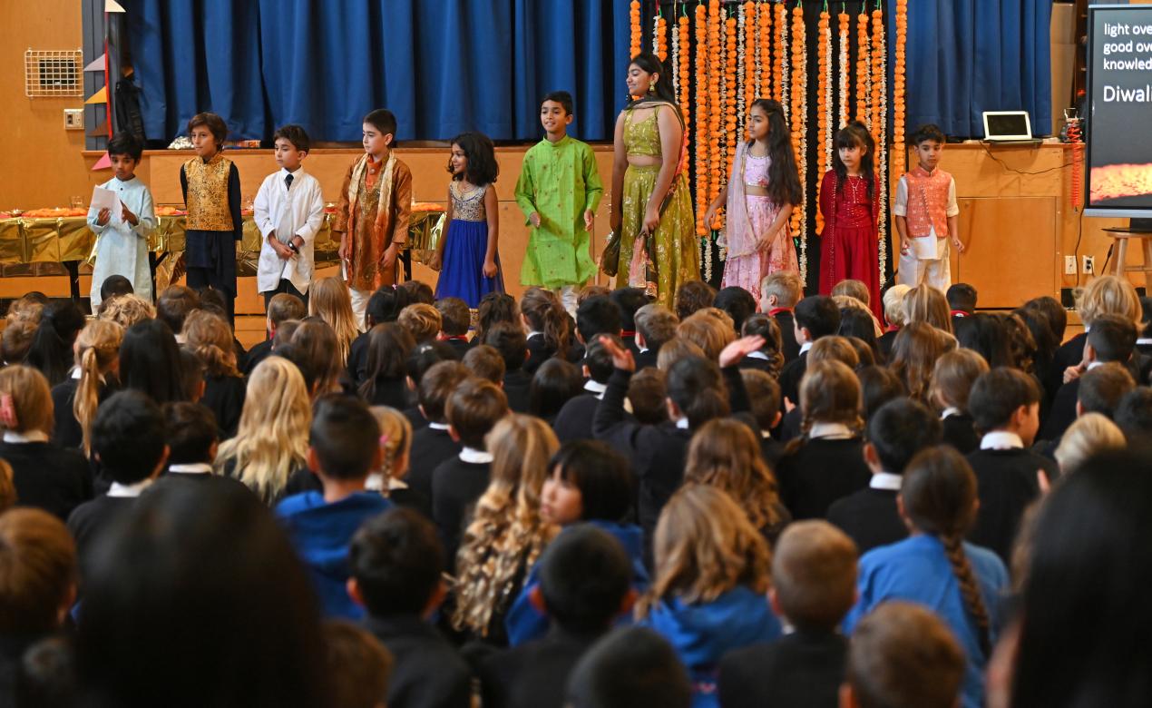 Junior School students present to their schoolmates during the Diwali celebration