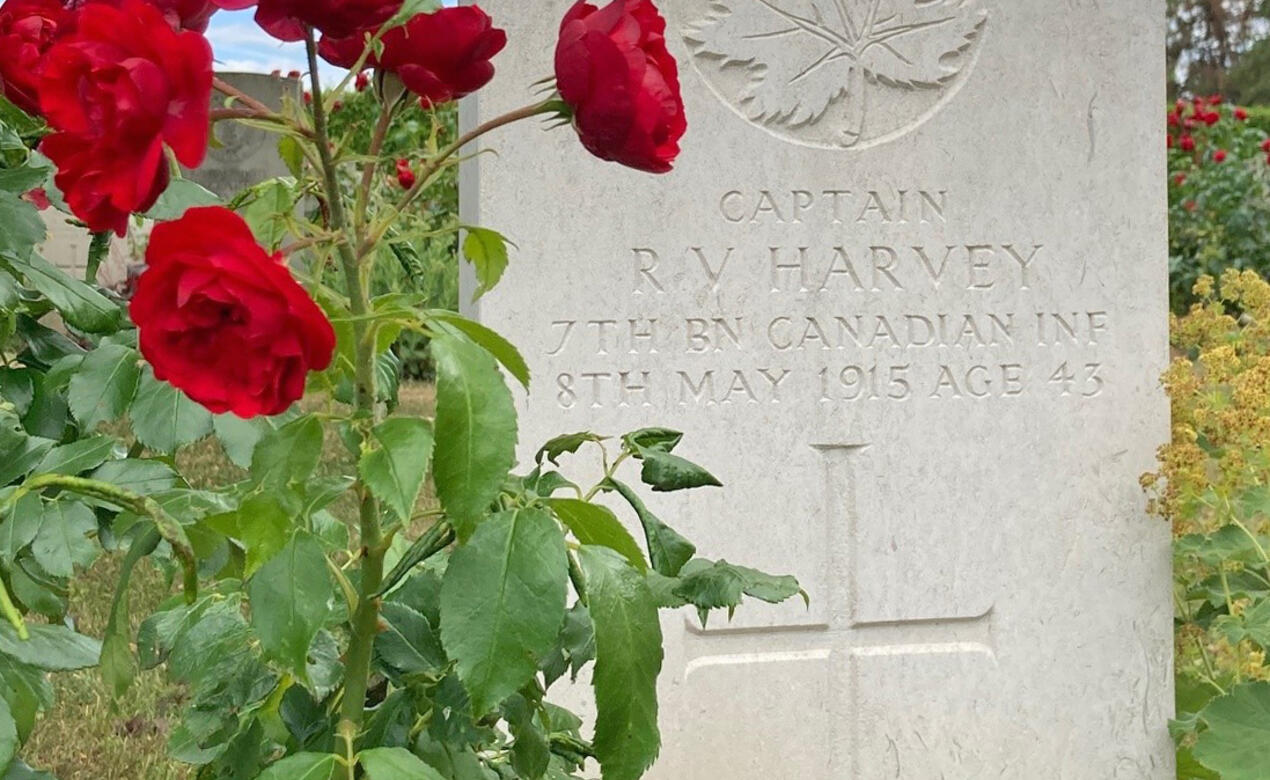 The gravestone of University School founder Captain RV Harvey in Kassel, Germany