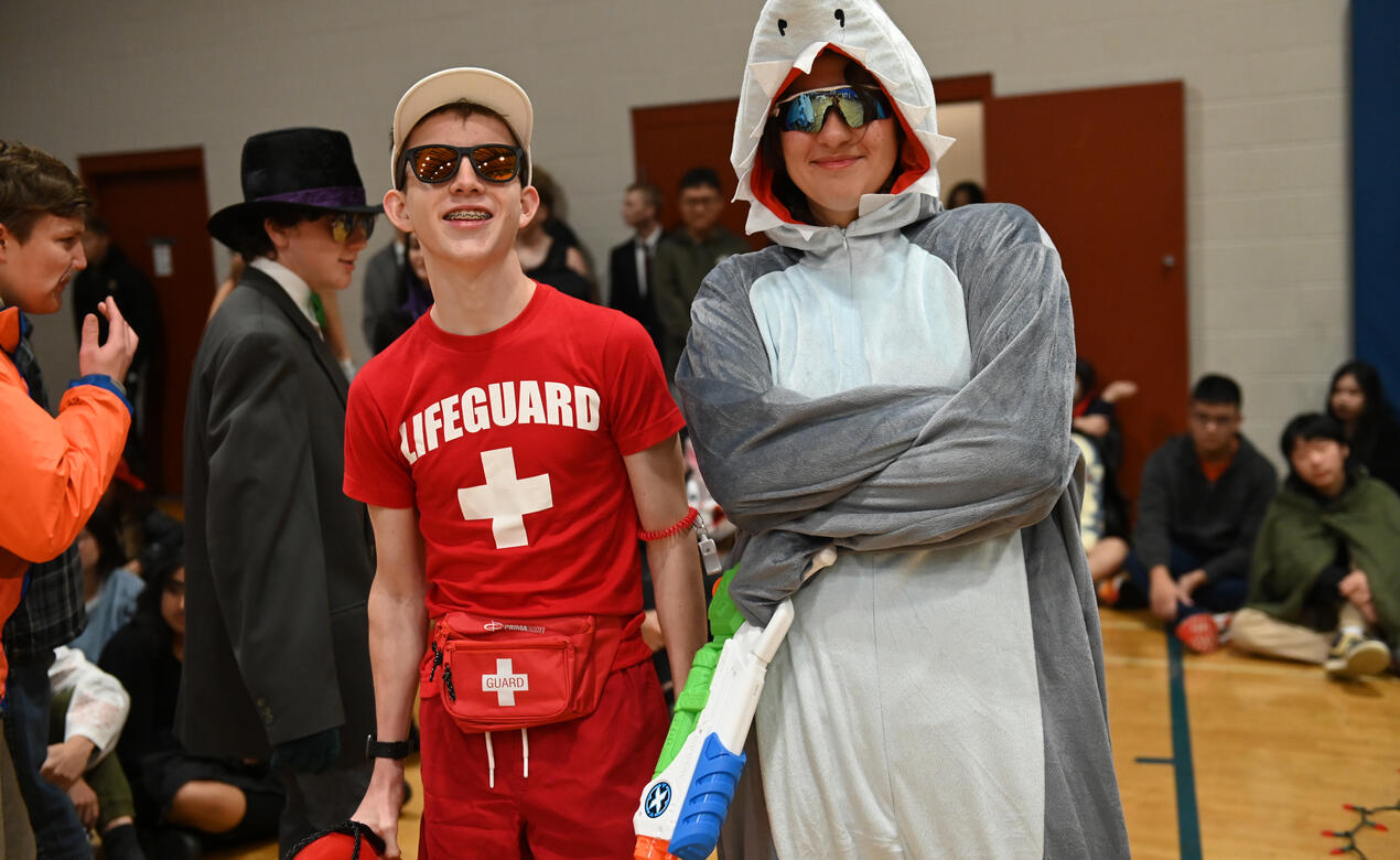 Senior School students dressed as a lifeguard and shark during Halloween