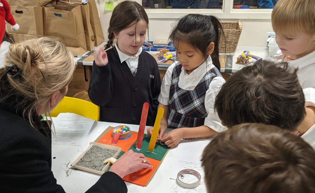 Junior School students show off their accessible playground design for the new Junior School Annex