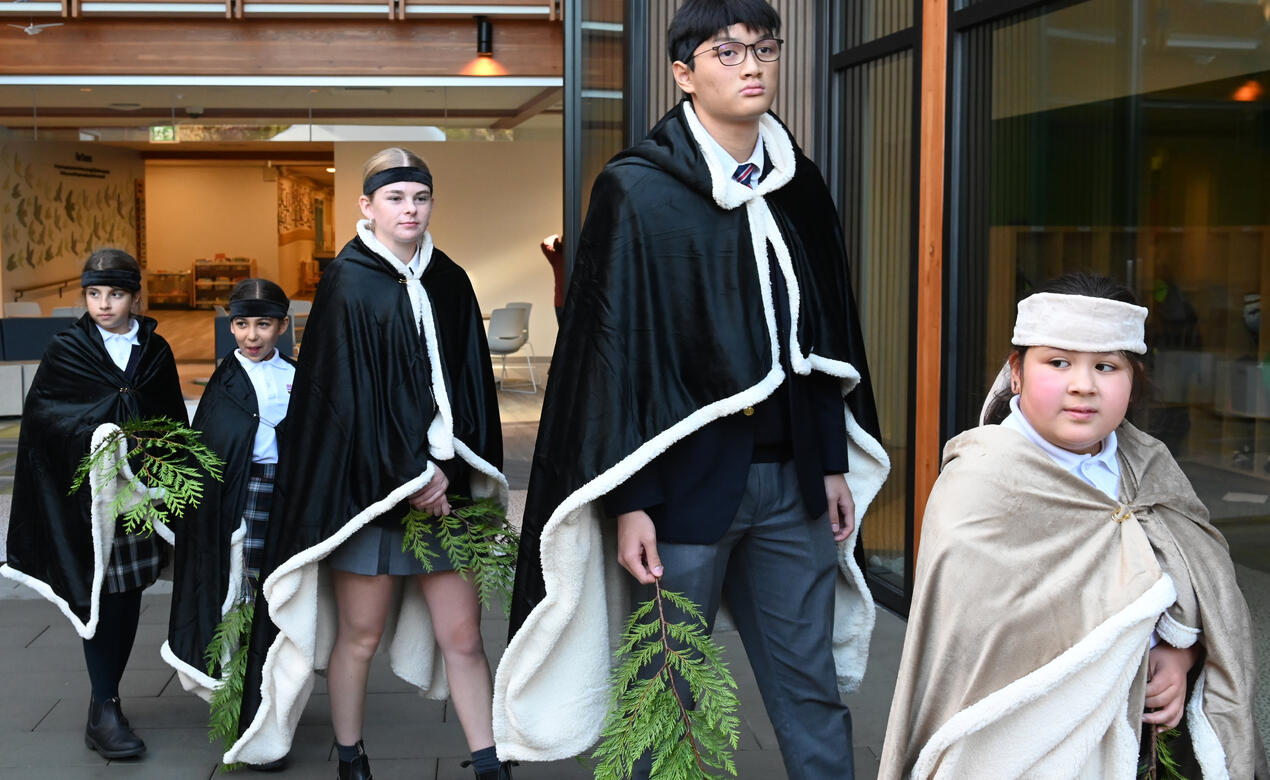 SMUS students in the opening procession for the Welcome Pole ceremony.