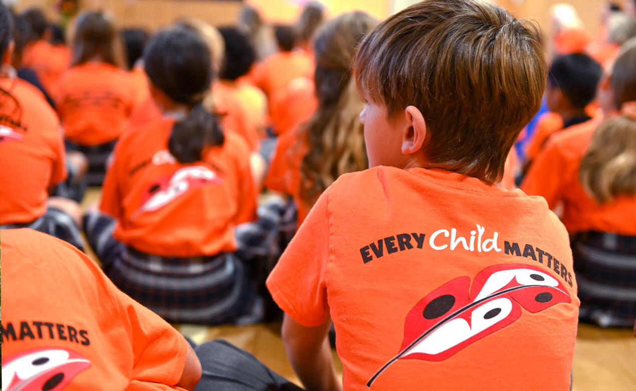 Junior School students were orange shirts at the National Day for Truth and Reconciliation ceremony