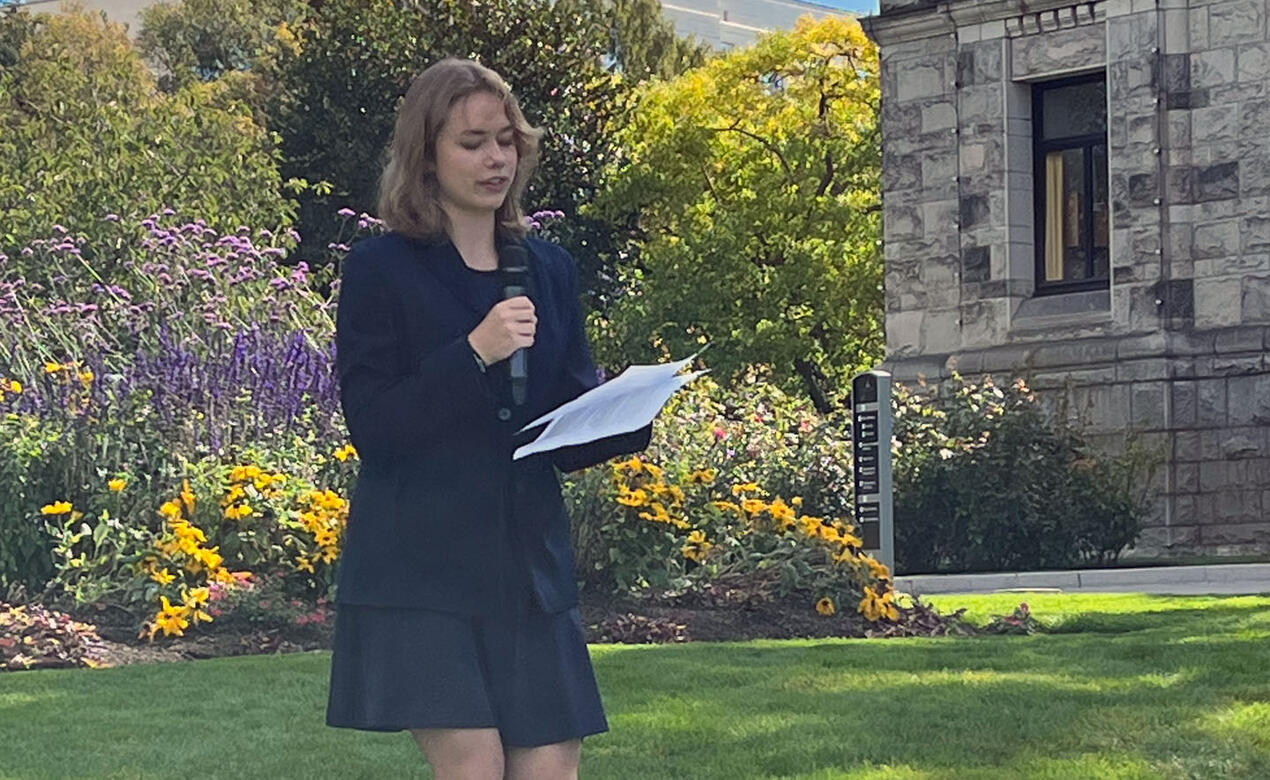 Senior School student Beatrice Sharpe holds climate protest at BC Legislature