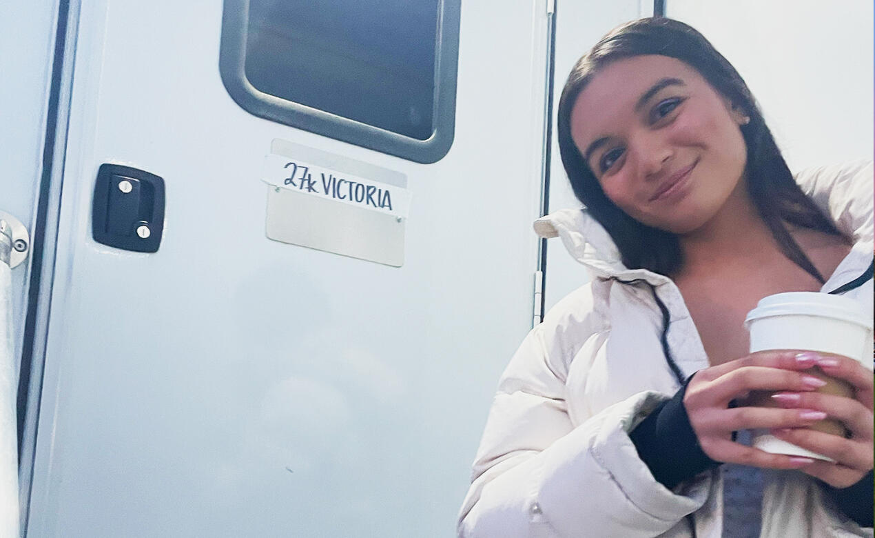 Senior School student Zara Nikou Sichanti on set of Happy Face
