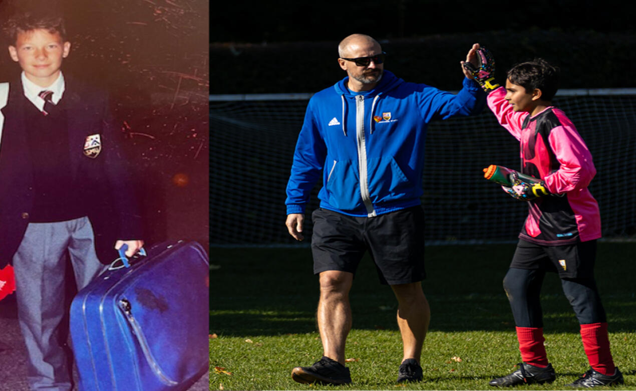 A montage of Mike Danskin as a student at school and also coaching the Grade 7 soccer team