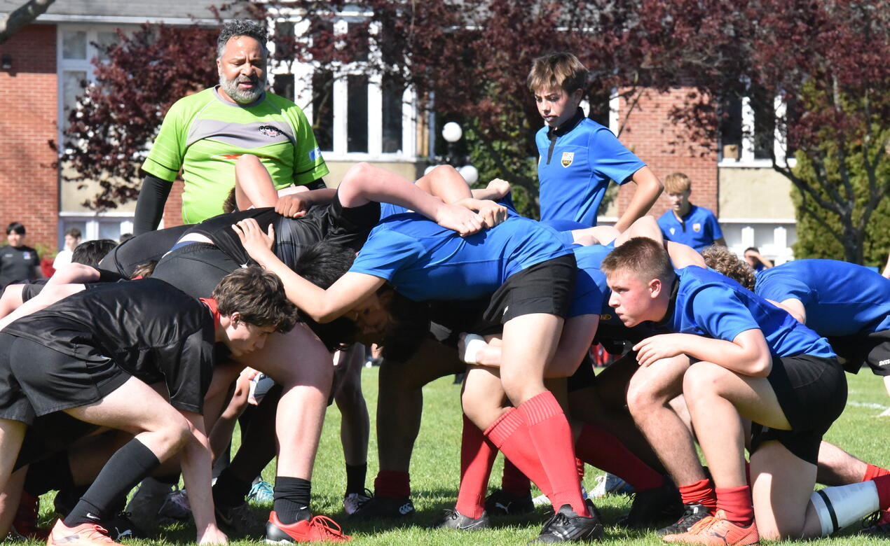 Junior Boys Rugby scrum against Brentwood. 