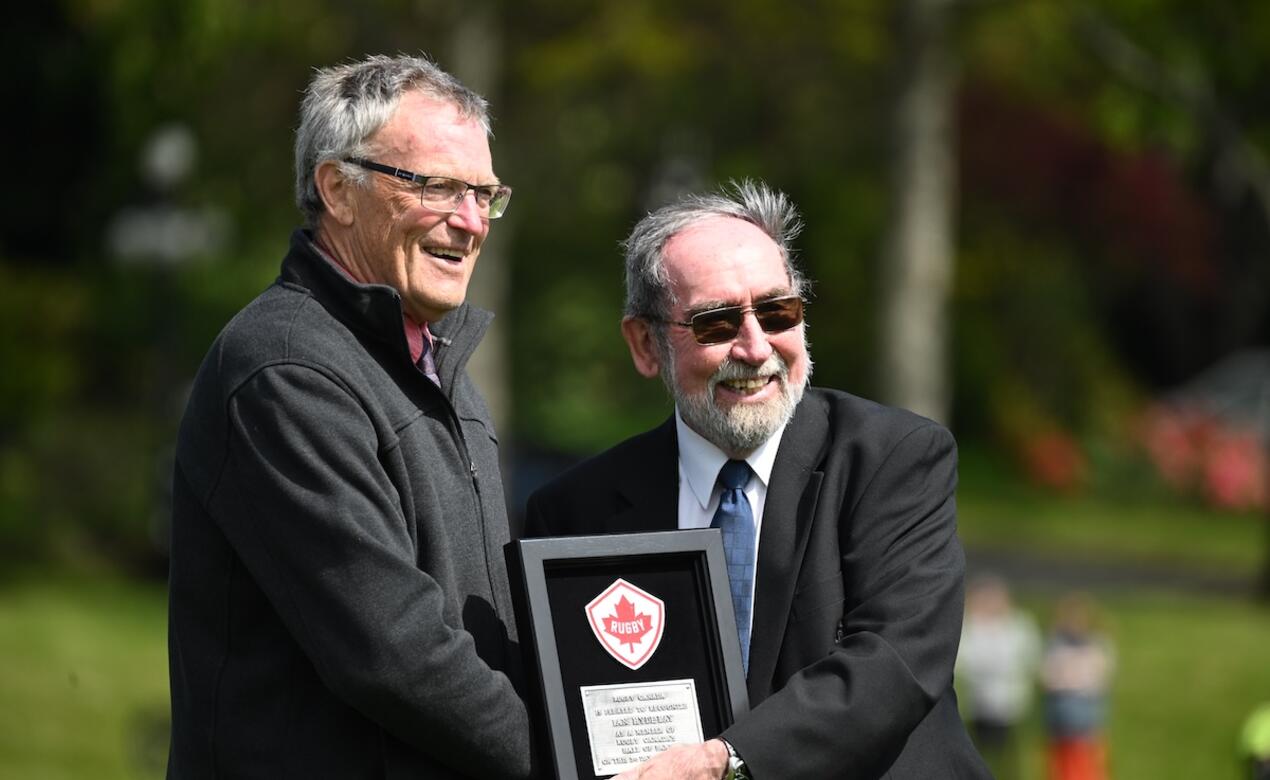 Ian Hyde-Lay receiving Rugby Canada Hall of Fame Award