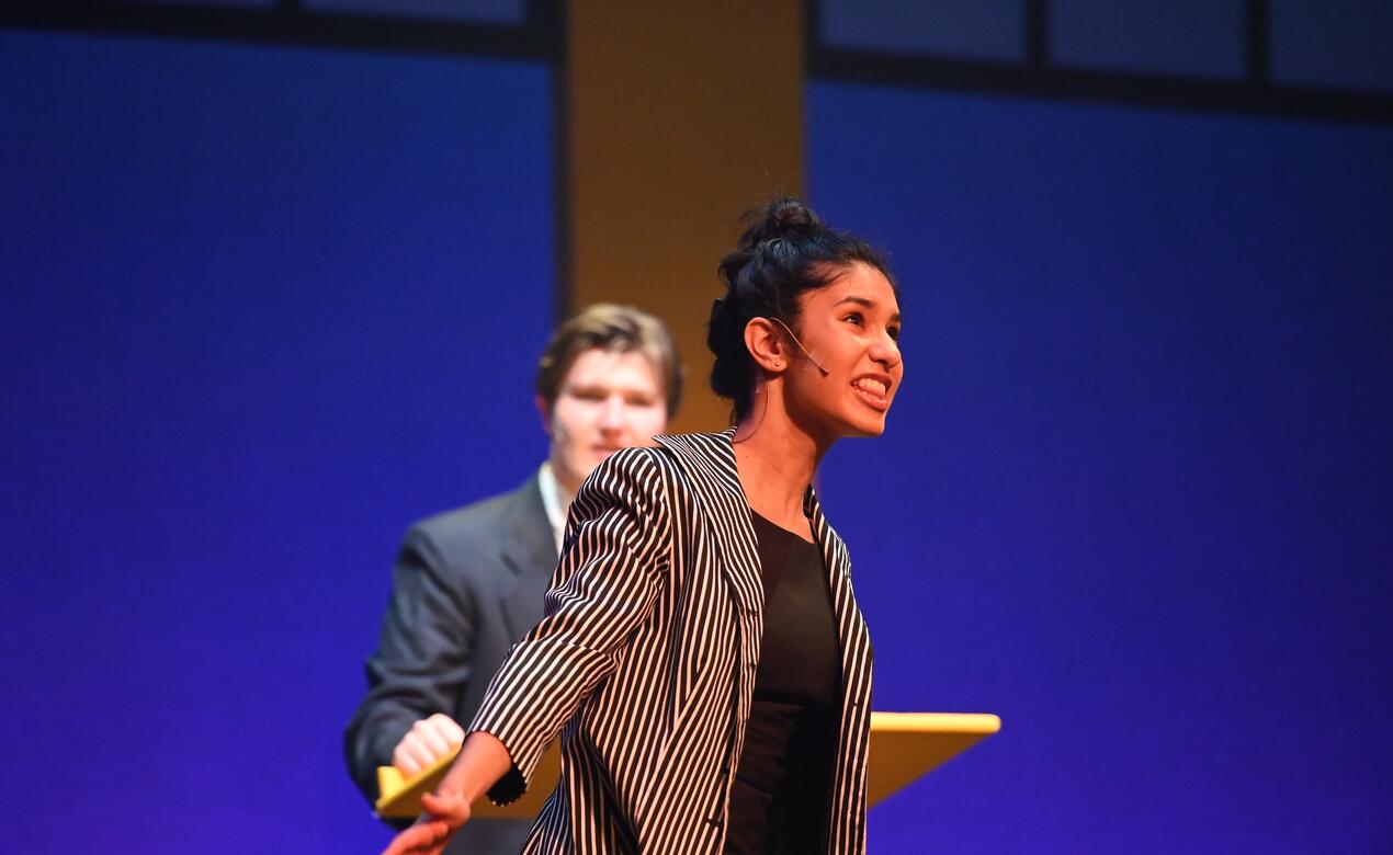 Laila Shetty performs on stage in the Musical the Prom