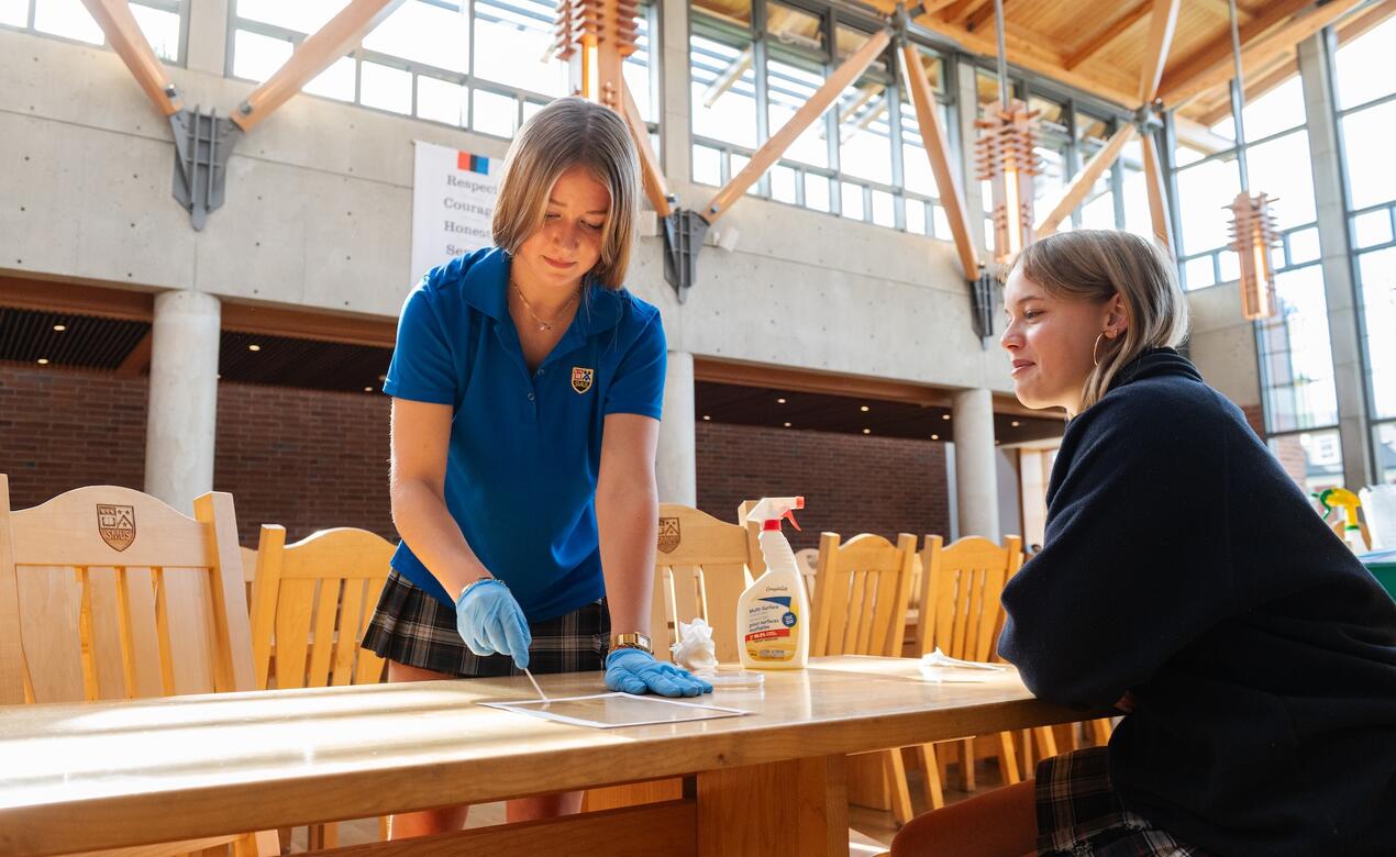 Fiona Davison in Graves Hall testing the Microbial levels