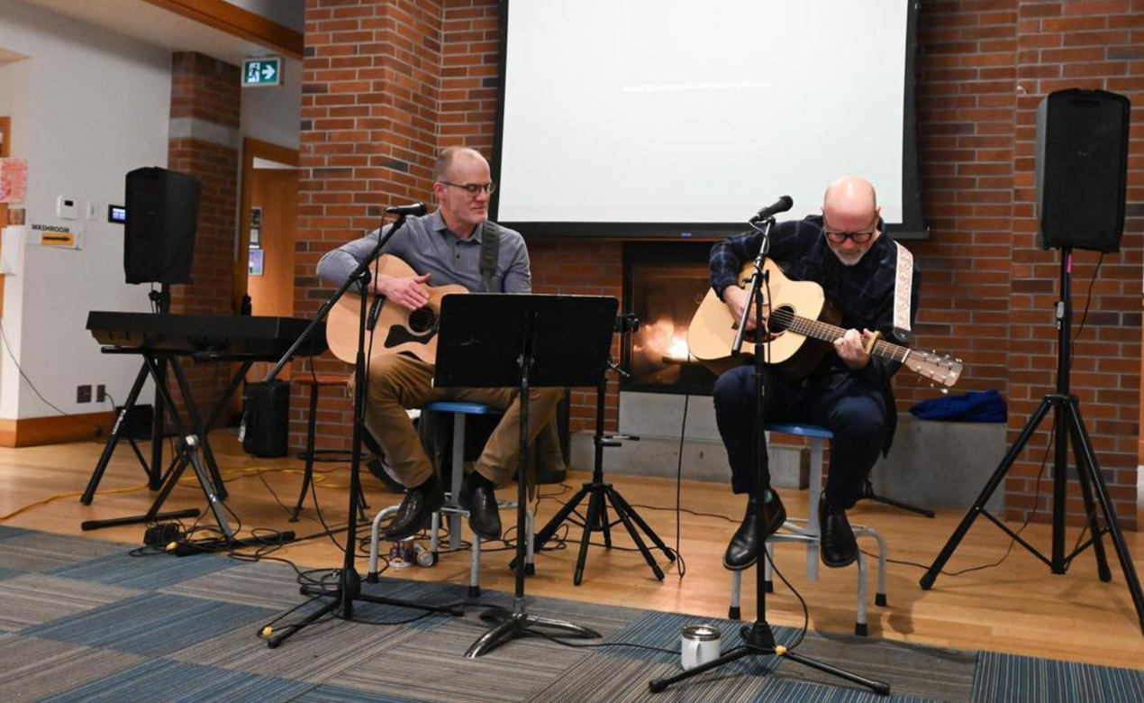 Ian Farish and Mat Geddes perform in Student Commons