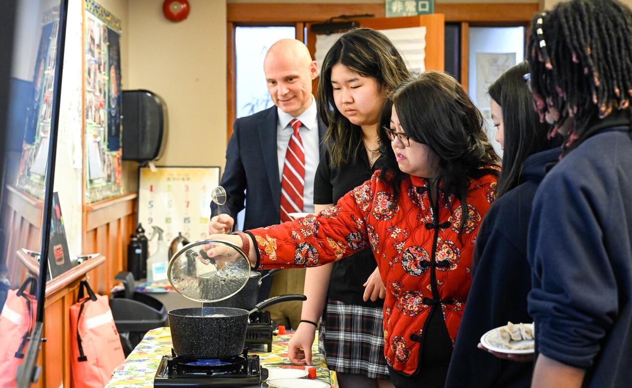 Senior Mandarin Class making Dumplings for Lunar New Year
