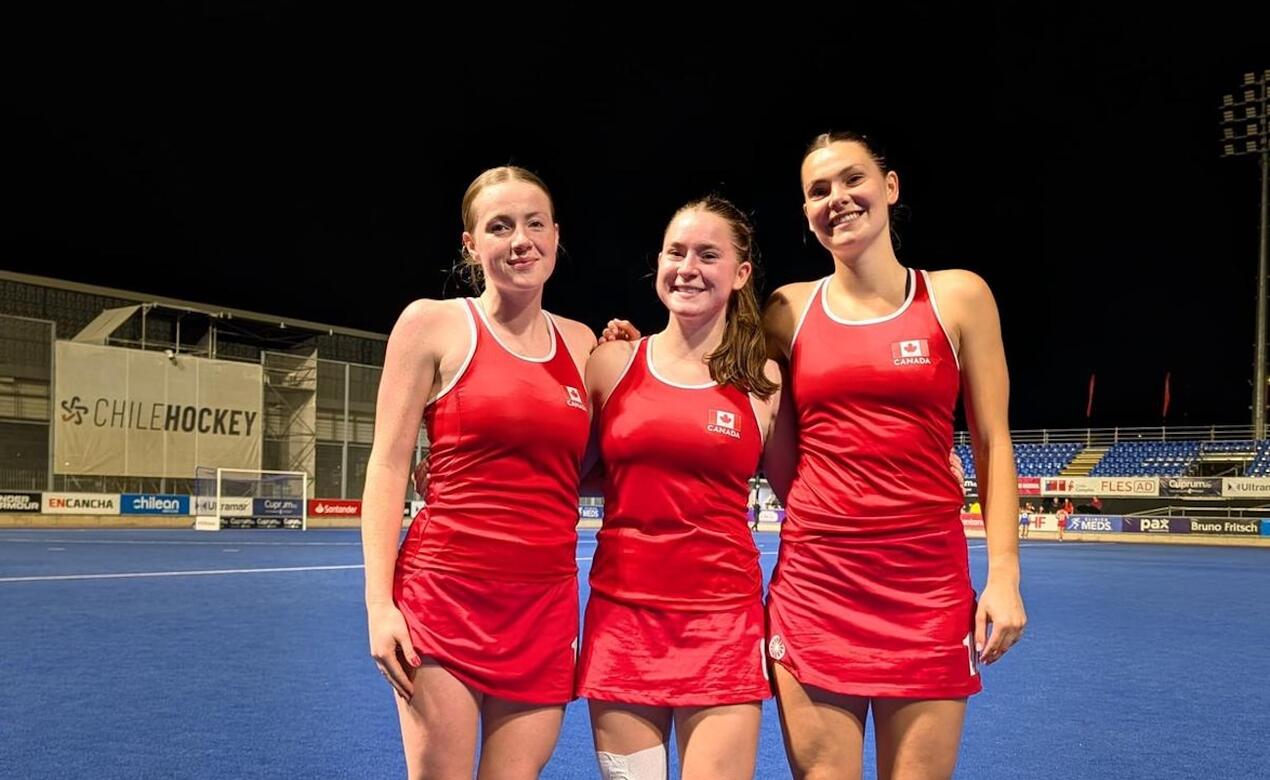 Rebecca Stone, Mackenna Brown and Wynn Brown field hockey players