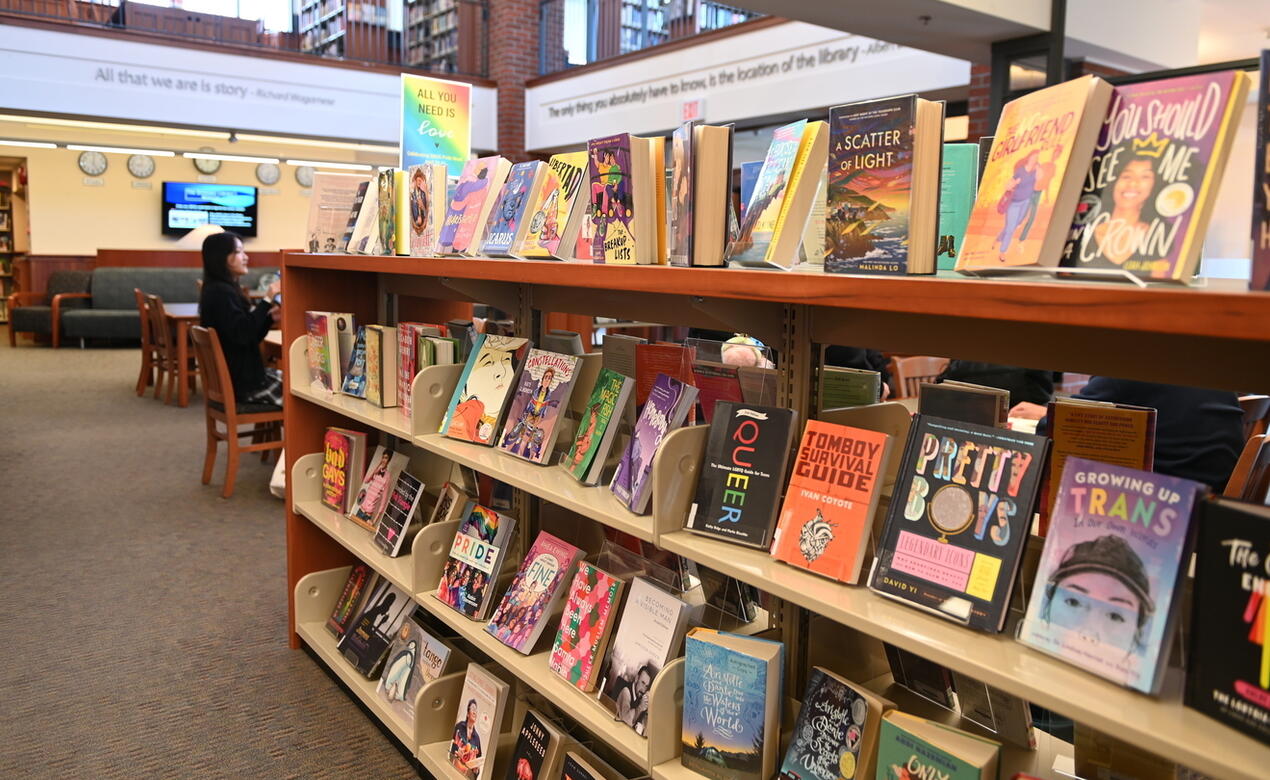 A display of books for Pride Week