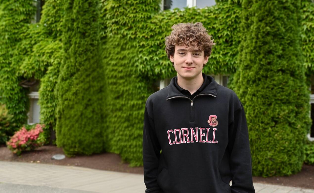 Ethan Curtis in Cornell sweatshirt