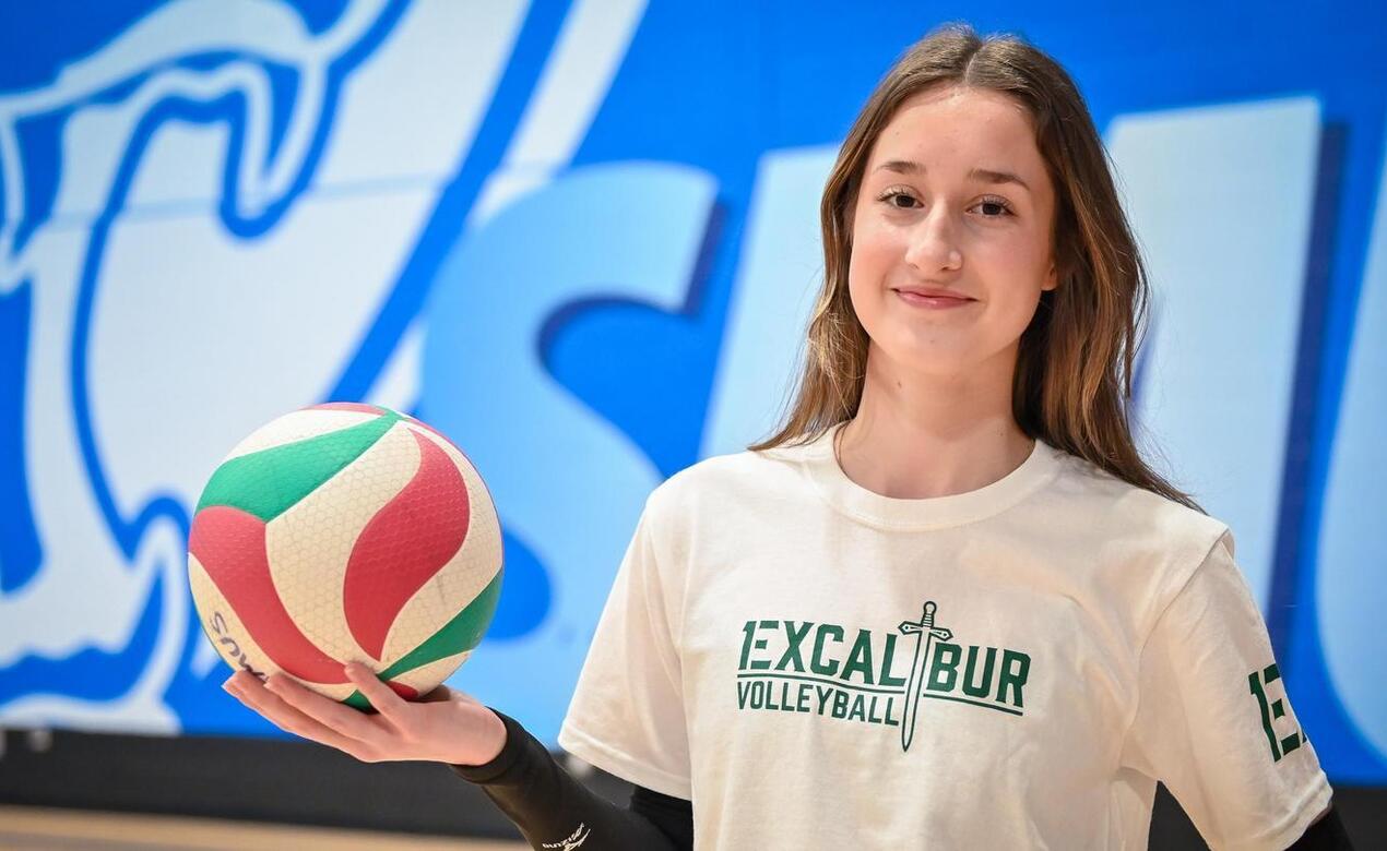 Nicola Bevington holding a volleyball