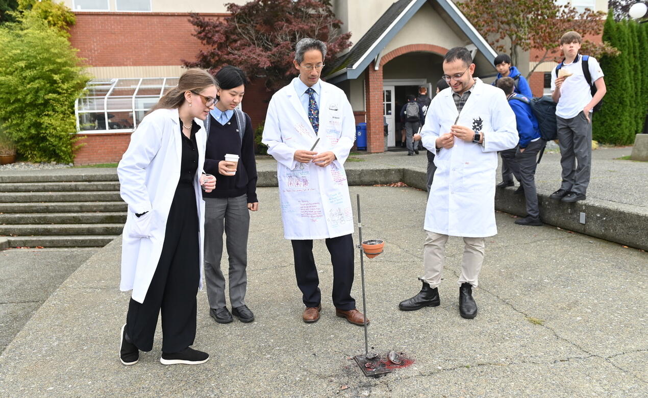 Conducting a science lab experiment outside