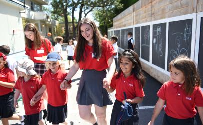 Lifers and Kindergarteners outside Junior School