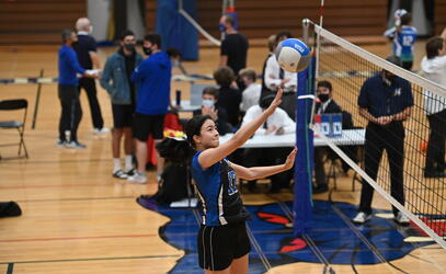 Senior Girls Volleyball game in the gym