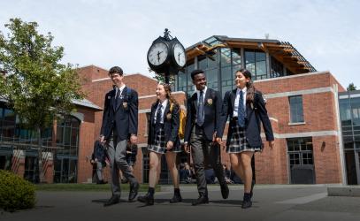 Homepage image featuring Senior School students in front of the Sun Centre