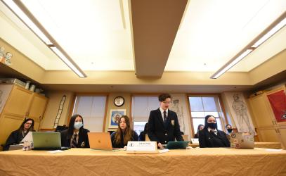 Senior School students participate in a mock trial in their social studies class.