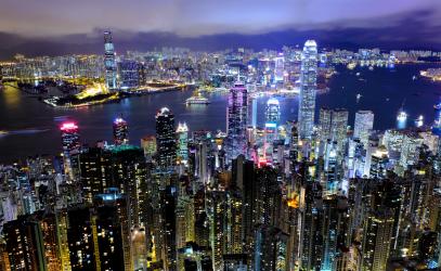 Hong Kong night skyline and river