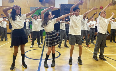 Grade 5 students rehearse for Disney's Descendants