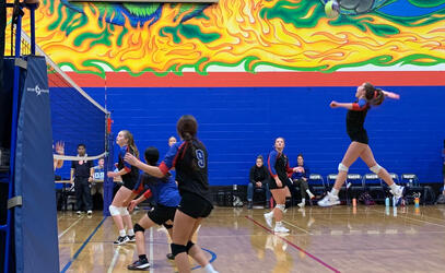 Our Senior Girls Volleyball team in action