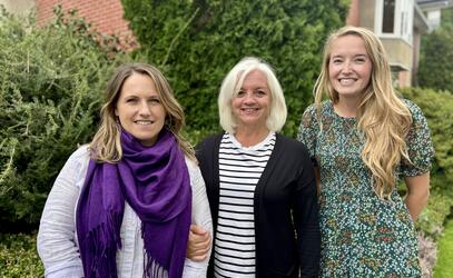 A group photo of Kindergarten teachers Jean Hollingworth, Katie McNeil and Shayna Arscott