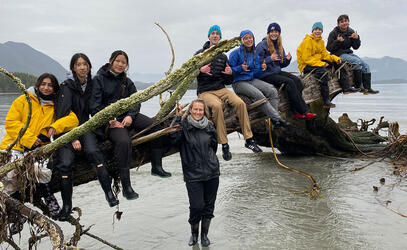 Grade 12 Environmental Science students on beach on Vargas Island