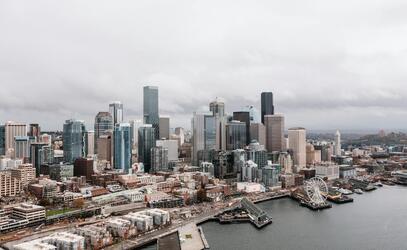 Seattle skyline on a foggy day
