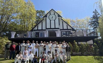 2025 Alumni Weekend Cricket players outside of Wenman Pavilion.