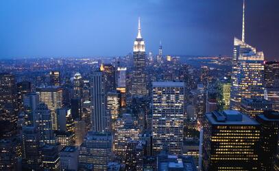New York city lit up in twilight