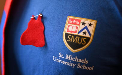 A red dress pin marking MMIW