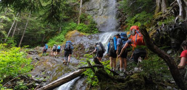 Experiential students hiking in Strathcona Park