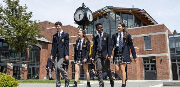 Senior School students walking in front of the Sun Centre