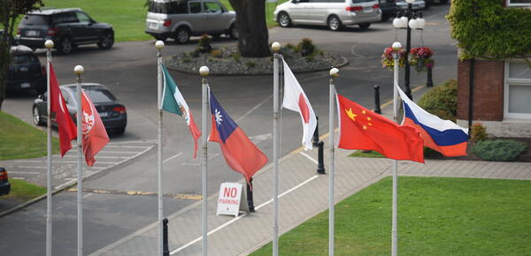 Country flags fluttering in the wind at the Richmond campus