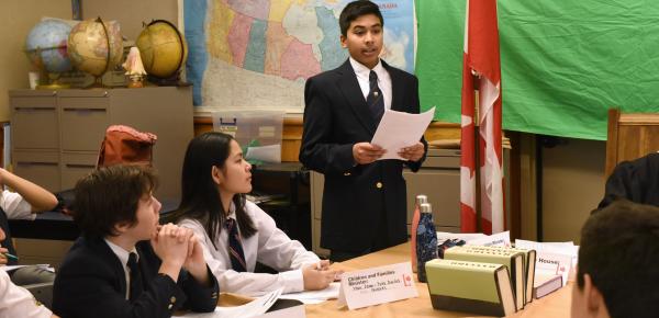 Senior School students doing a mock parliament in Social Studies