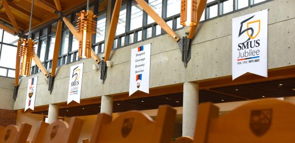 Jubilee banners in the Graves Hall