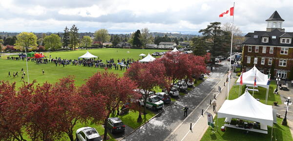 A view over the fields and marquees