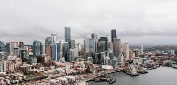 Seattle skyline on a foggy day