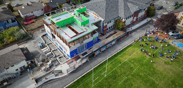 Drone shot of the Middle School annex construction