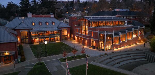 Drone photo of Schaffter Hall and Sun Centre