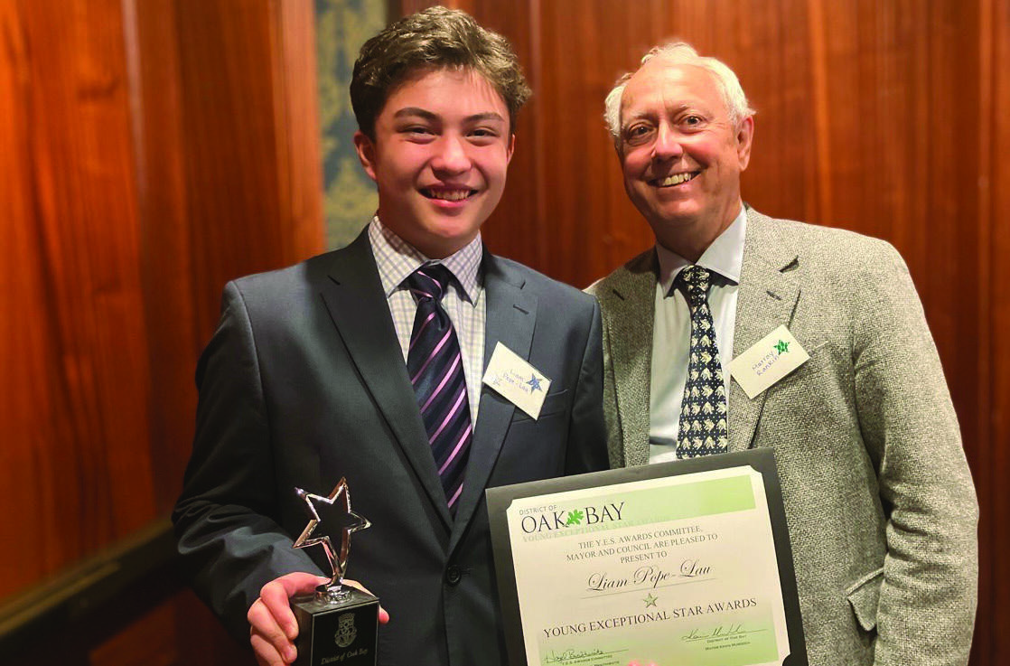 Liam Pope-Lau with MLA Murray Rankin during the YES Awards Ceremony