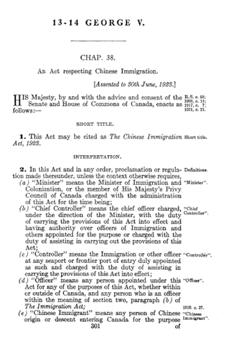 The Chinese Immigration Act