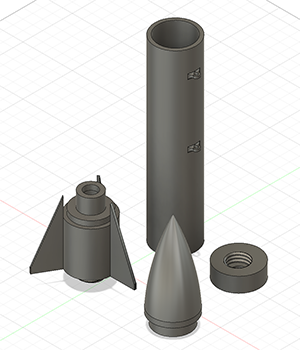 A 3D render of a rocket design