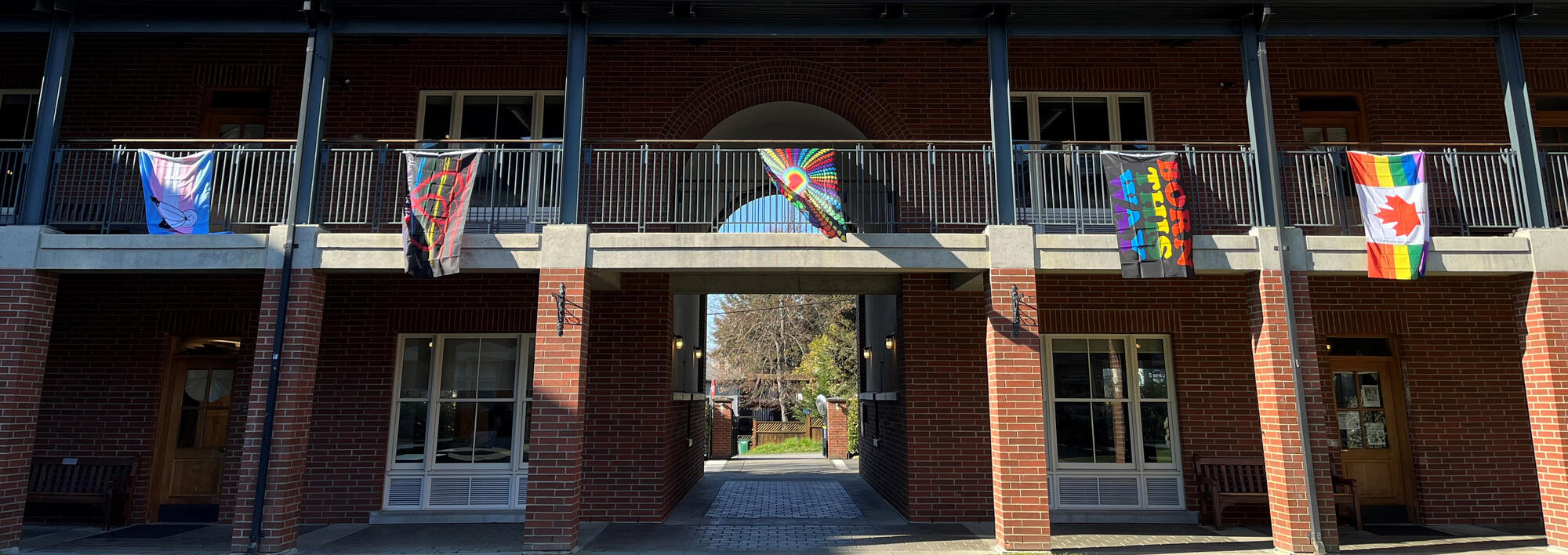 Pride flags fly in the Crothall Quad